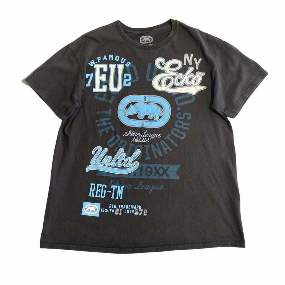 Ecko Unltd Graphic T-Shirt Size L Black Rhino League Streetwear Y2K
